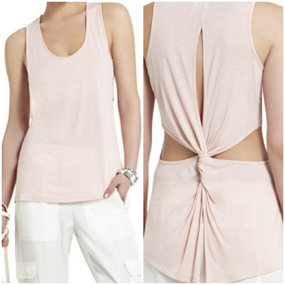 🆕️BCBGMaxazria Leslie Soft Petal Pink Tank Top Twist Knot Open Back SZ Small